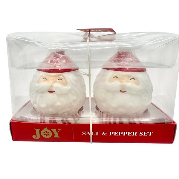 Joy Santa Face Ceramic Salt and Pepper Shaker Set Peppermint Christmas NIB - Picture 1 of 12